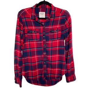Abercrombie & Fitch Button‎ Up Shirt Plaid Collared Red Country Farm Workwear M